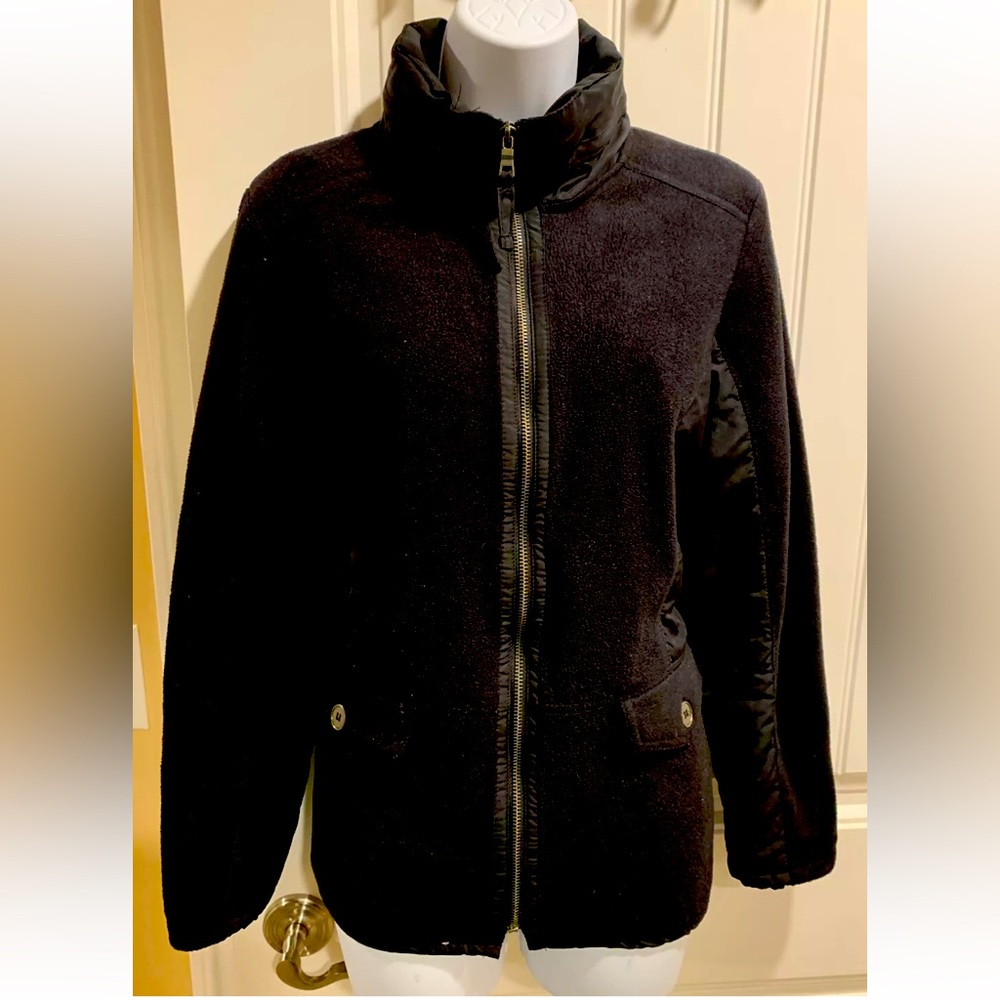 Style & Co mixed media fleece jacket with hidden hood, size M